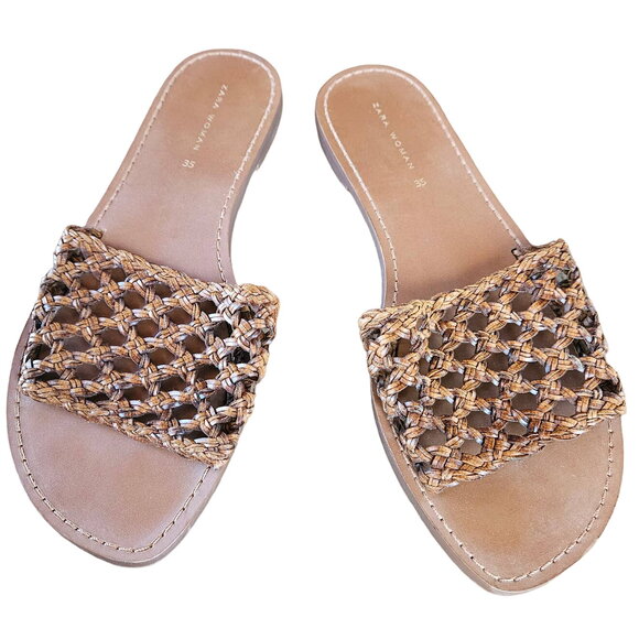 Zara Women Brown Mesh Slip On Sandals Size 35 / 5 - Picture 1 of 4